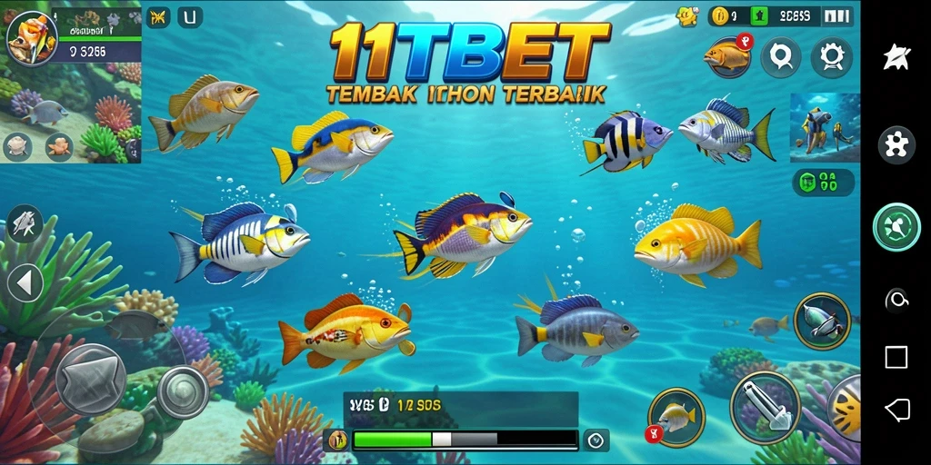 Tampilan gameplay seru di 11TBET dengan ikan berwarna-warni.