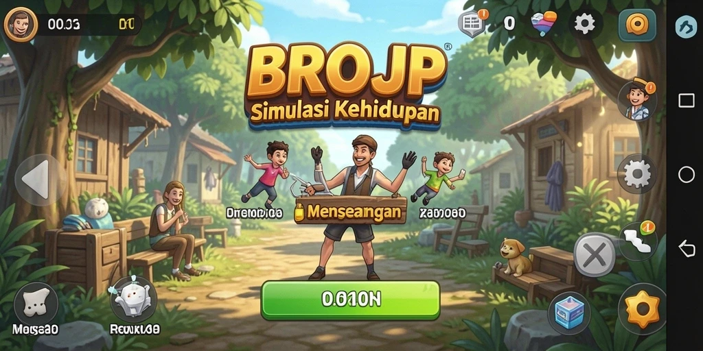 Tampilan gameplay menarik di <strong>BROJP</strong> dengan karakter yang berinteraksi dan menjelajahi dunia.