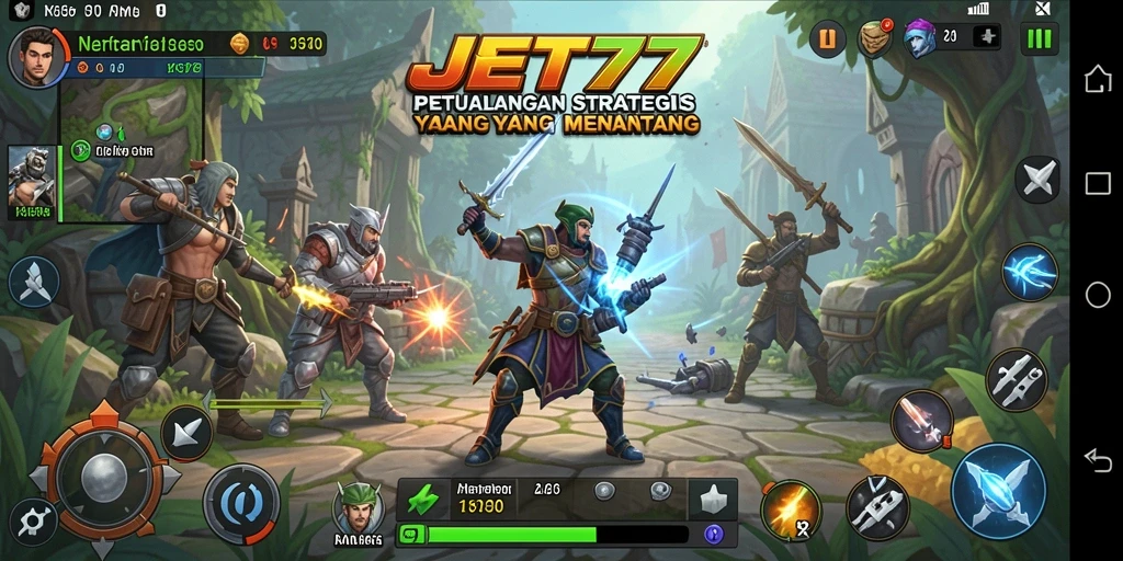 Tampilan gameplay JET77 dengan aksi pertempuran strategis yang menegangkan.