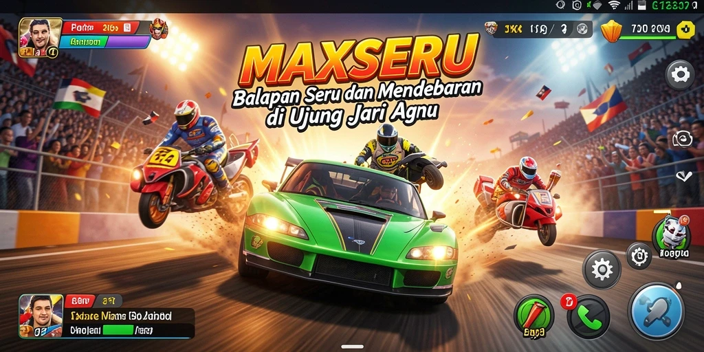 Screenshot gameplay MAXSERU menampilkan aksi balap yang mendebarkan.