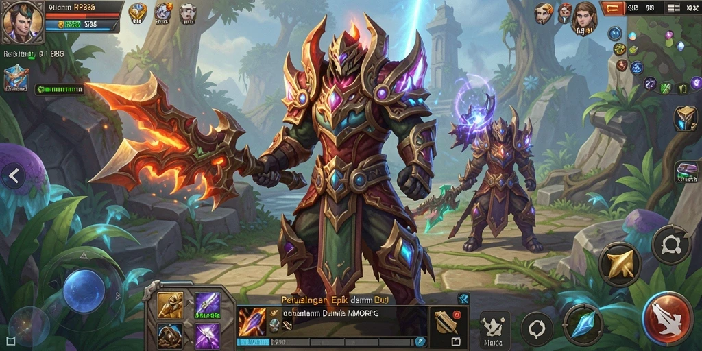 Screenshot utama RP886 menampilkan pertempuran seru di dunia MMORPG.