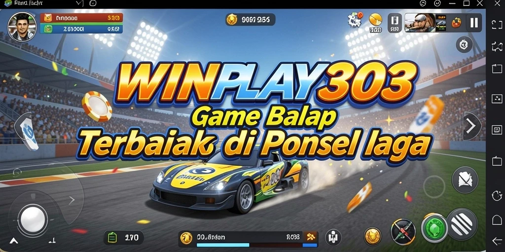 Screenshot gameplay WINPLAY303 menampilkan balapan yang mendebarkan dan mobil berkecepatan tinggi.