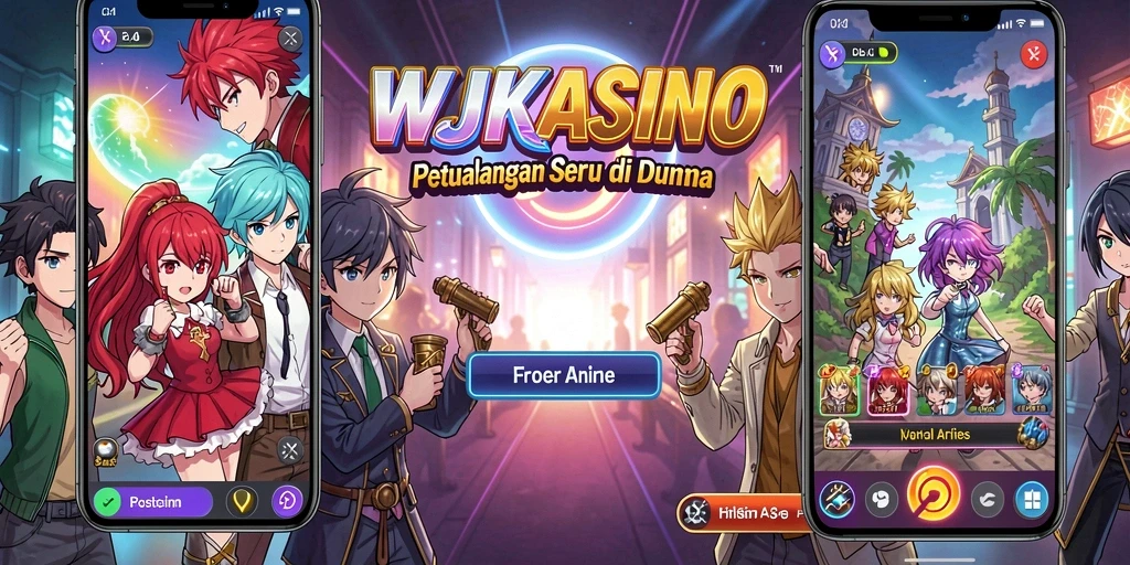 Tampilan gameplay WJKASINO dengan karakter anime yang berwarna-warni.