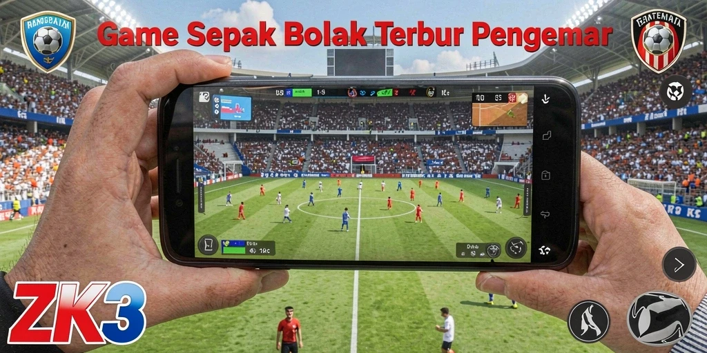 Screenshot utama ZK3 menunjukkan aksi nyata sepak bola yang mendebarkan.
